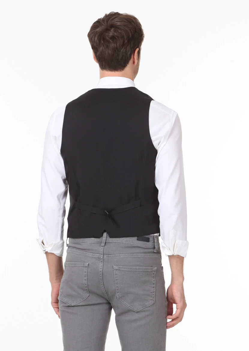 Antrasit Slim Fit Kelebek Yaka Casual Yelek - 4