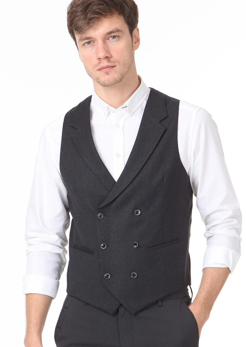 Antrasit Slim Fit Kelebek Yaka Casual Yelek - 2