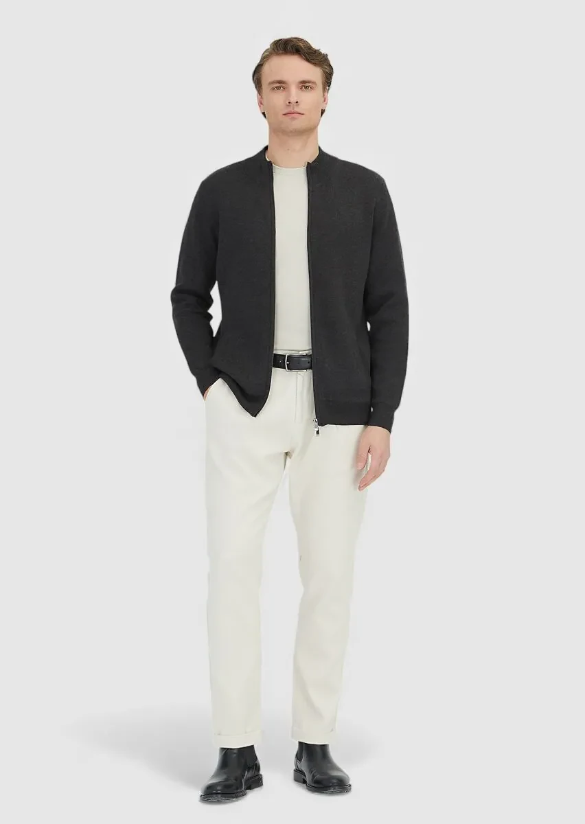 Antrasit Yarım Balıkçı Yaka Düz Örgü Pamuk Karışımlı Hırka - 2