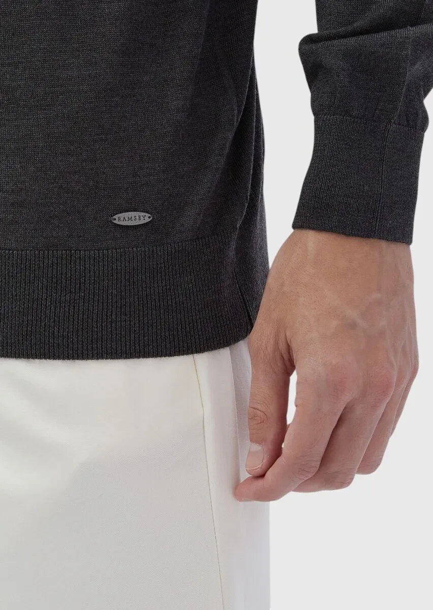 Antrasit Yarım Balıkçı Yaka Düz Örgü Yün Karışımlı Triko Kazak - 5