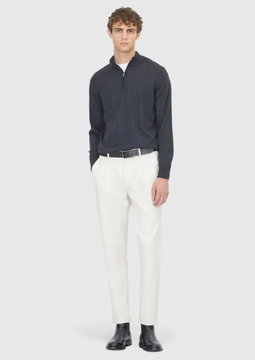 Antrasit Yarım Balıkçı Yaka Düz Örgü Yün Karışımlı Triko Kazak - 2