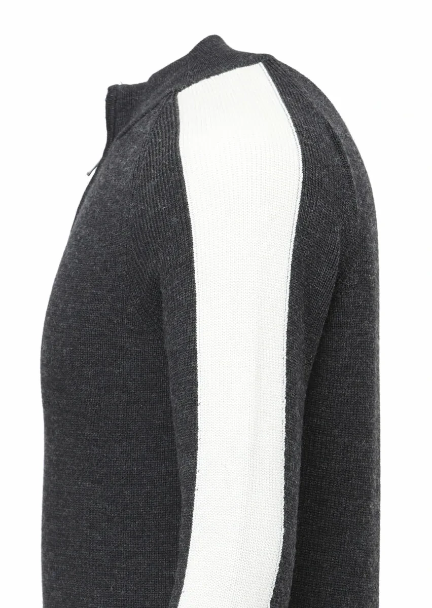 Antrasit Yarım Balıkçı Yaka Jakarlı Yün Karışımlı Triko Kazak - 3