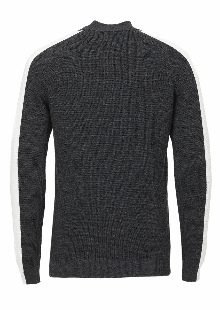 Antrasit Yarım Balıkçı Yaka Jakarlı Yün Karışımlı Triko Kazak - 5