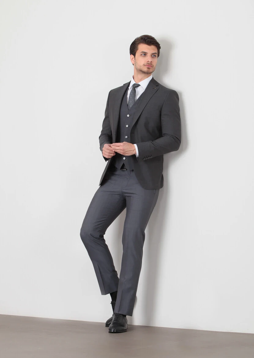 Antrasit Yelekli Takım Elbise - 2