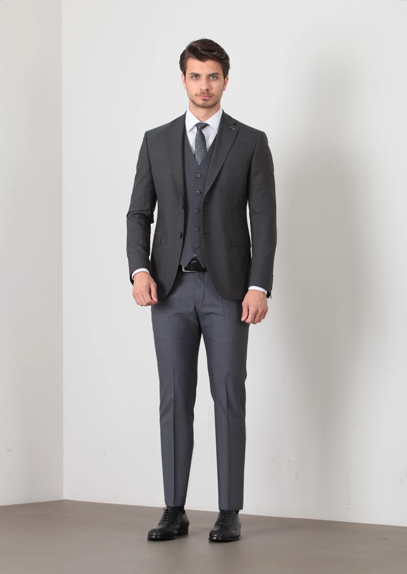 Antrasit Yelekli Takım Elbise - 3