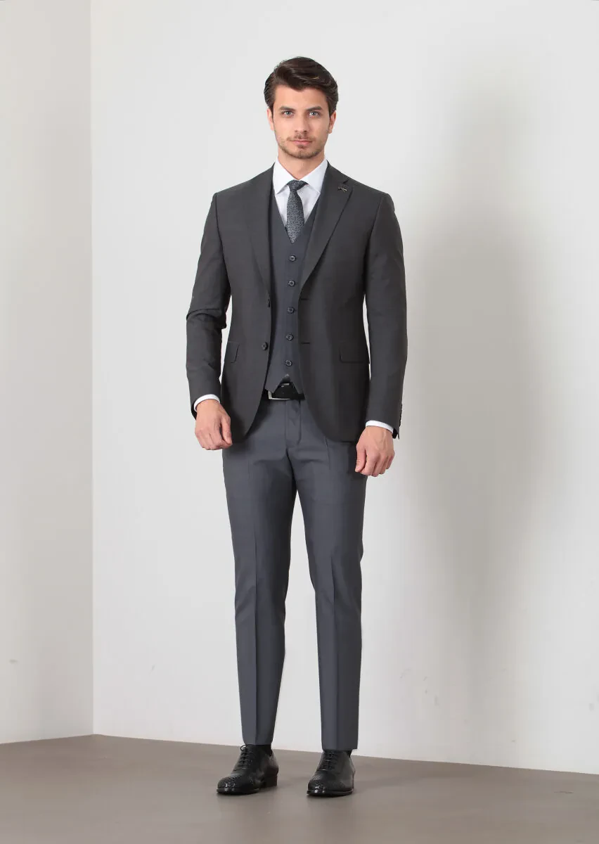 Antrasit Yelekli Takım Elbise - 3