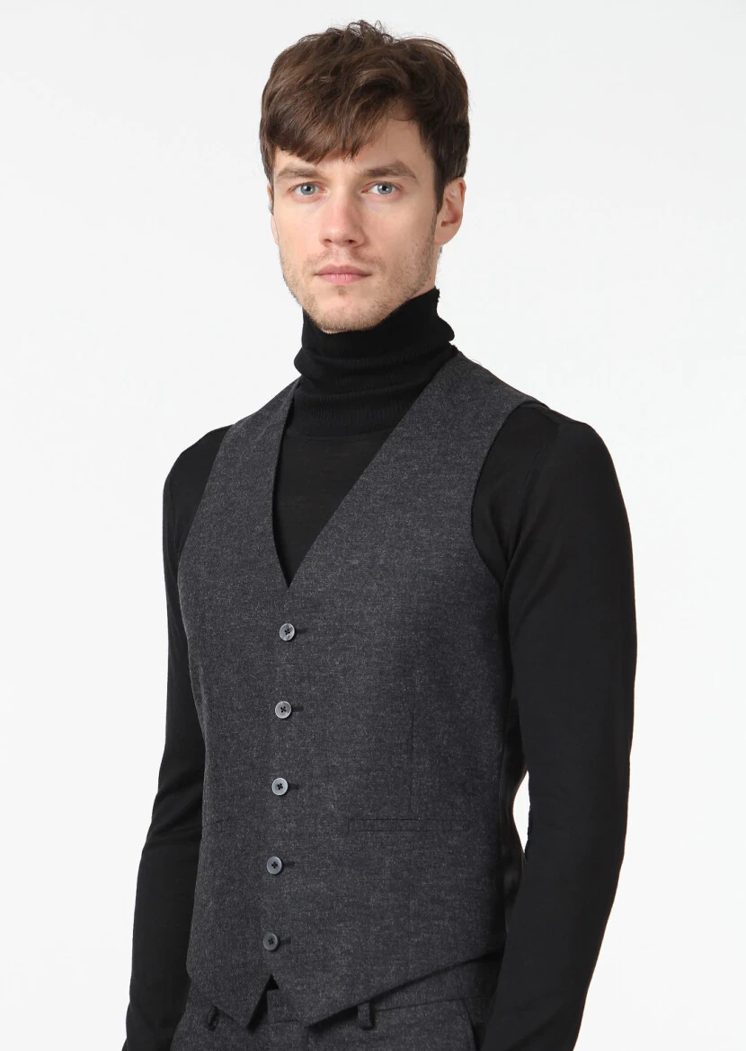 Antrasit Yelekli Takım Elbise - 5