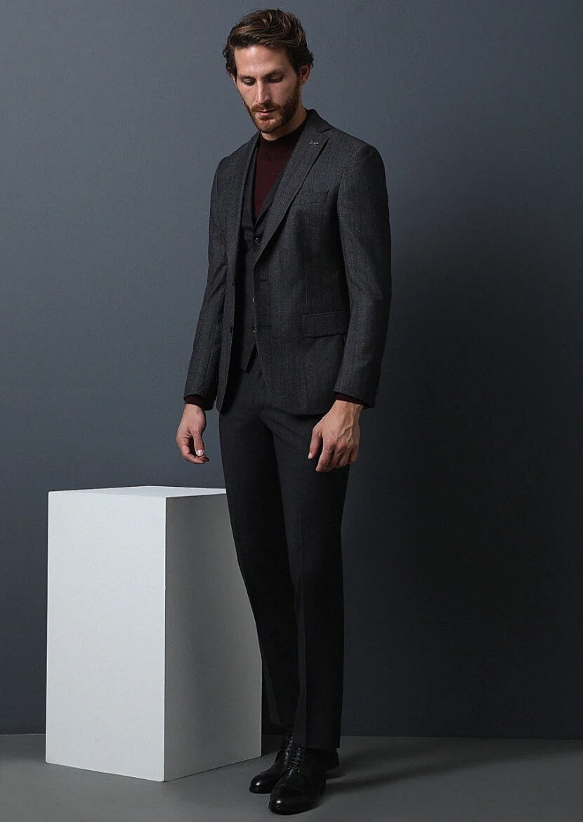 Antrasit Yelekli Takım Elbise - 1