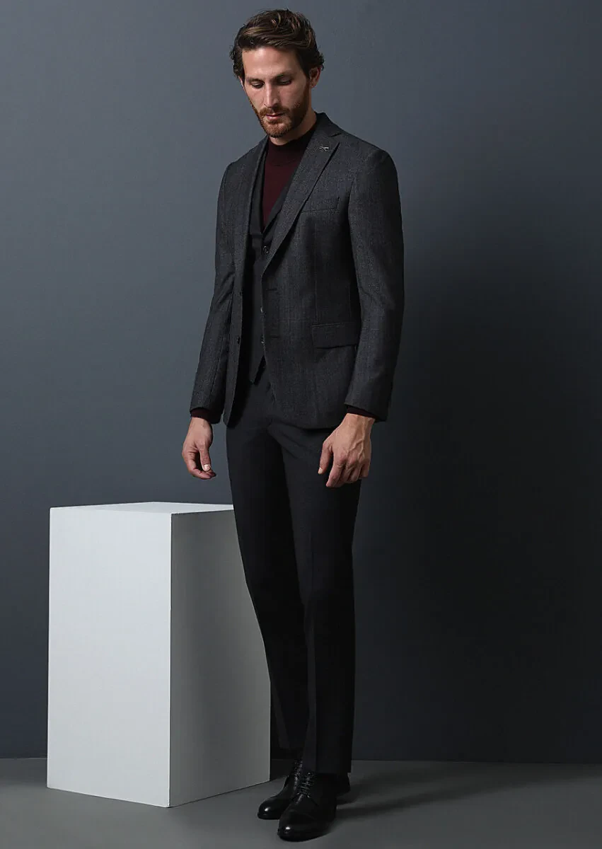 Antrasit Yelekli Takım Elbise - 1