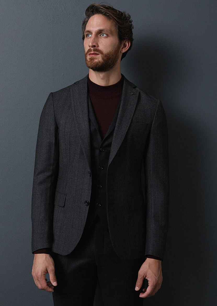 Antrasit Yelekli Takım Elbise - 4