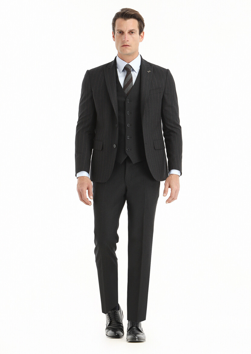 Antrasit Yelekli Takım Elbise - 1