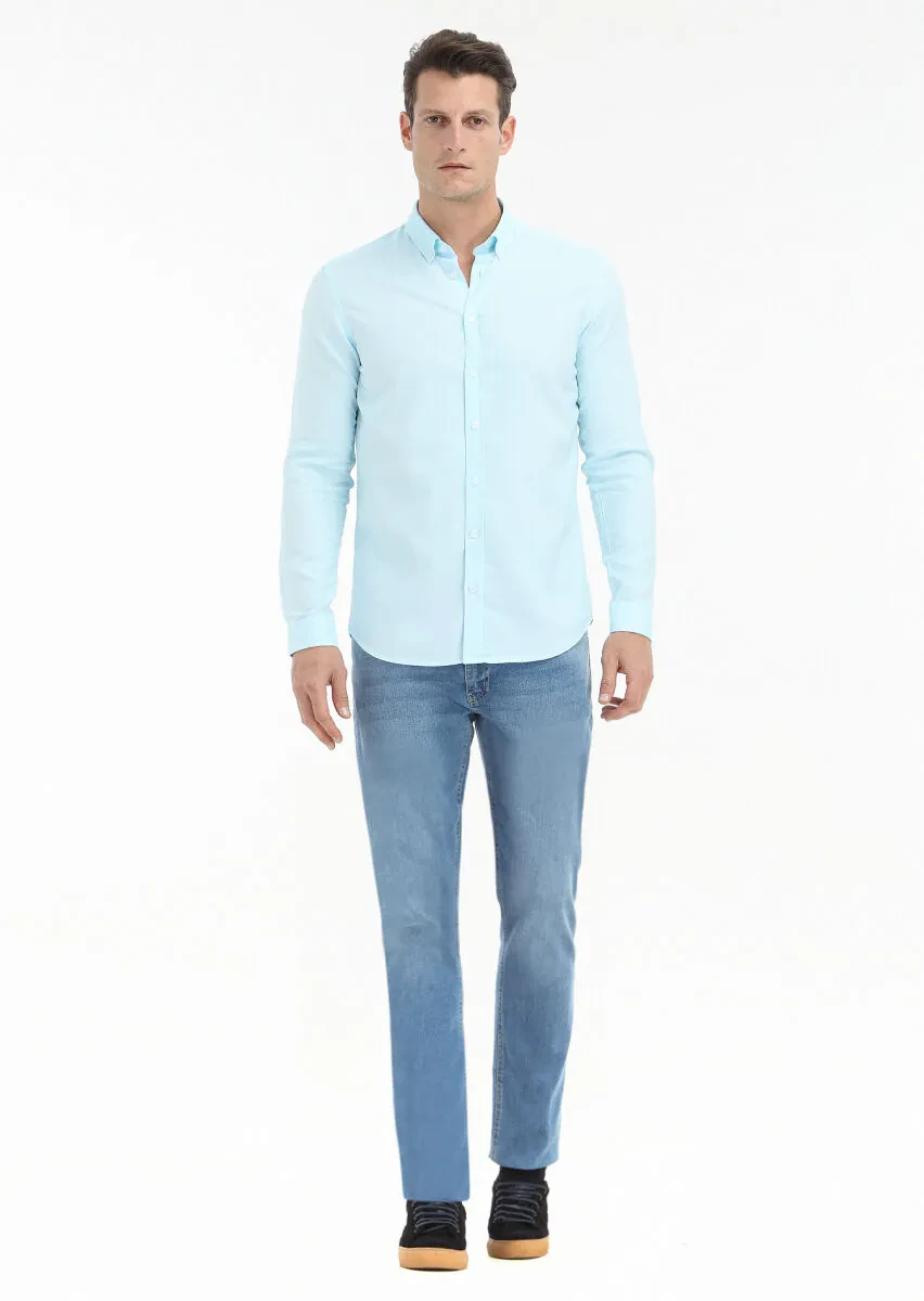 Aqua Düz Slim Fit Dokuma Casual %100 Pamuk Gömlek - 1