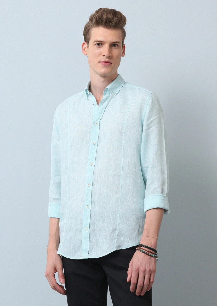 Aqua Plain Regular Fit Weaving Casual Cotton Blended Shirt - 1