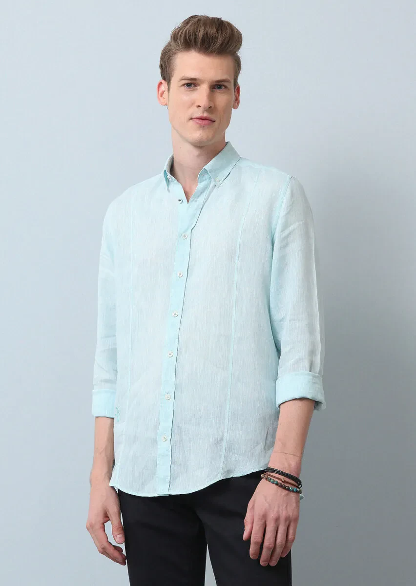 Aqua Plain Regular Fit Weaving Casual Cotton Blended Shirt - 1