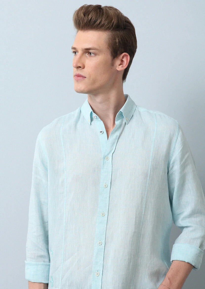 Aqua Plain Regular Fit Weaving Casual Cotton Blended Shirt - 3