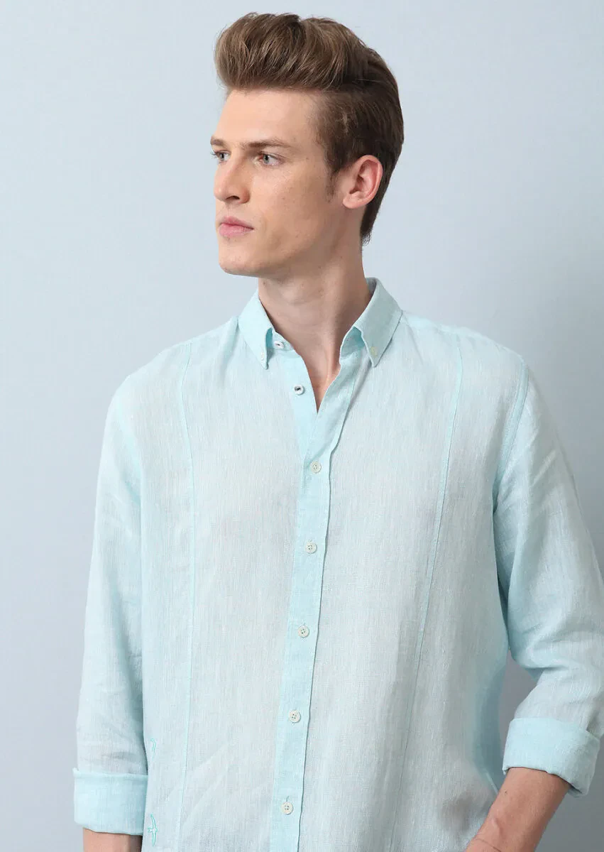 Aqua Plain Regular Fit Weaving Casual Cotton Blended Shirt - 3
