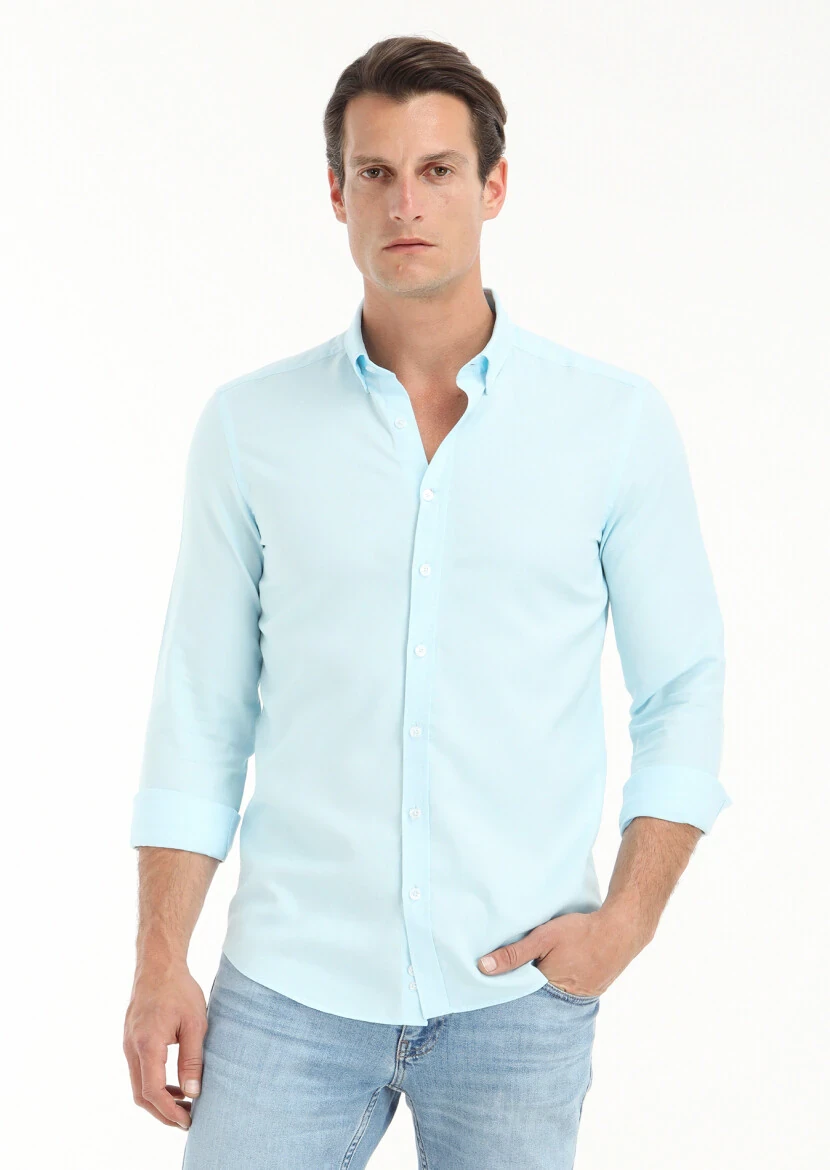 Aqua Plain Slim Fit Weaving Casual 100% Cotton Shirt 