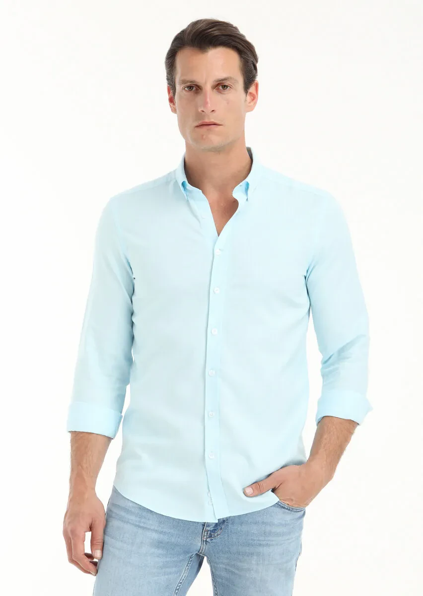Aqua Plain Slim Fit Weaving Casual 100% Cotton Shirt - 2