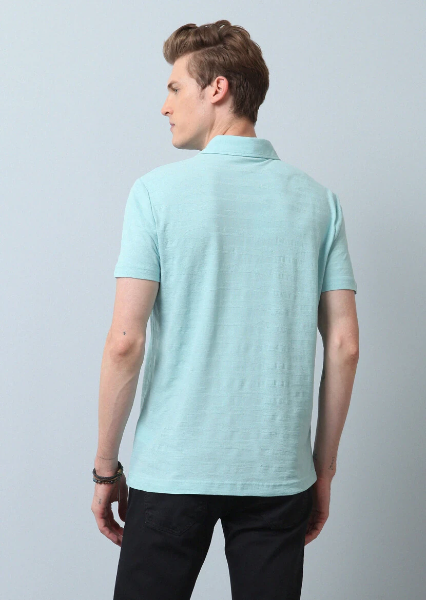 Aqua Polo Neck 100% Cotton T-Shirt - 5
