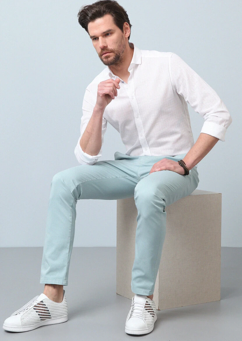 Aqua Weaving Slim Fit Casual Cotton Blended Trousers - 1