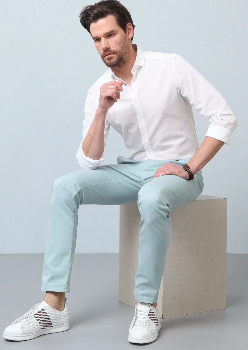 Aqua Weaving Slim Fit Casual Cotton Blended Trousers - 1