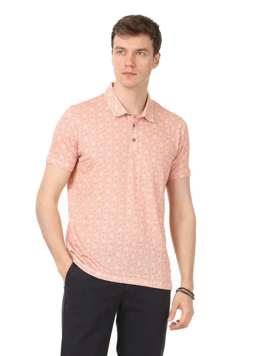 Bakır Baskılı Polo Yaka Keten Karışımlı T-Shirt - 1