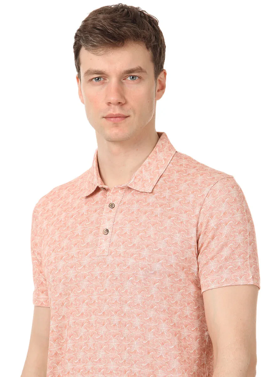 Bakır Baskılı Polo Yaka Keten Karışımlı T-Shirt - 2