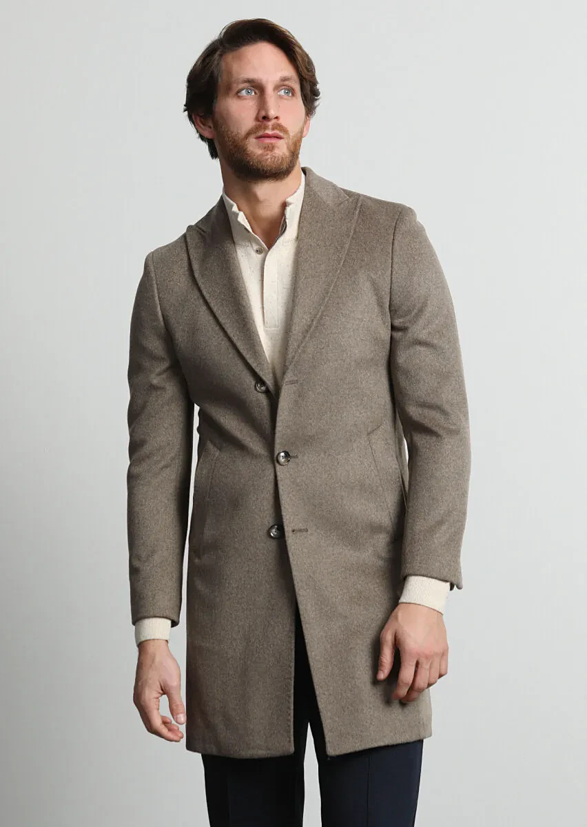 Beige Fitted Fit Double Breasted Collar Casual Weaving Overcoat - 1