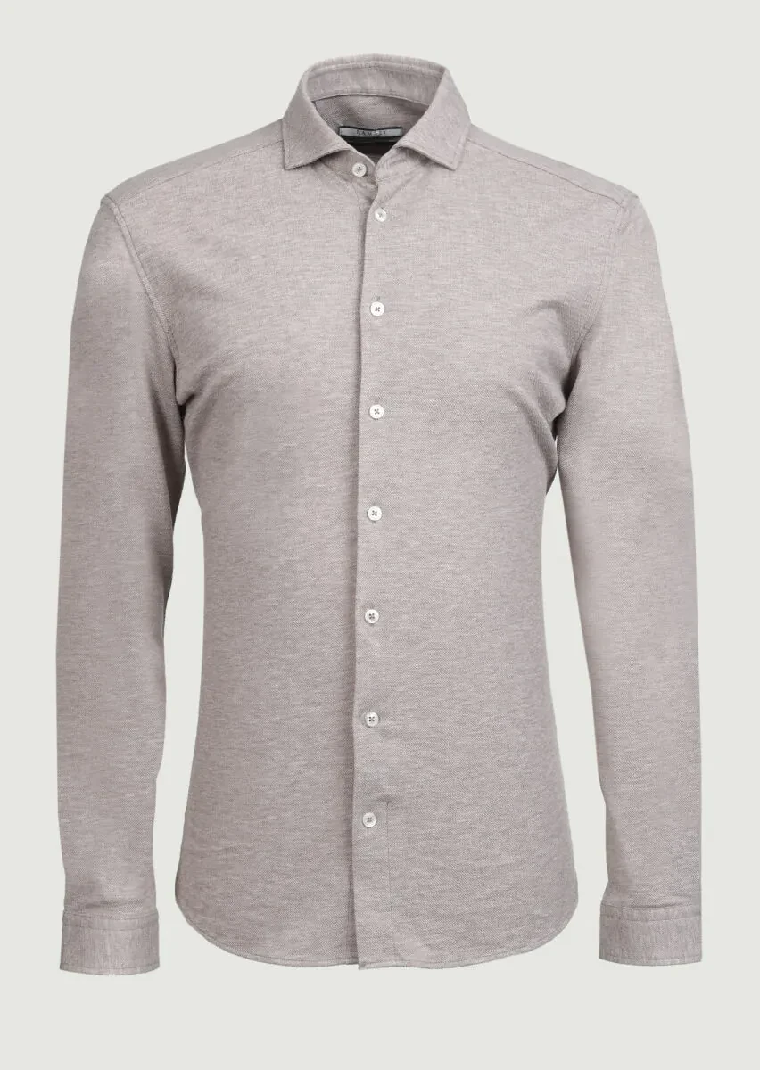 Beige Fitted Fit Knitting Casual 100% Cotton Shirt - 6