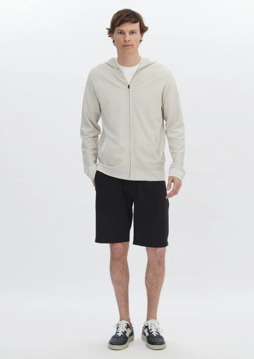 Beige Hooded Jacquard Cardigan - RAMSEY