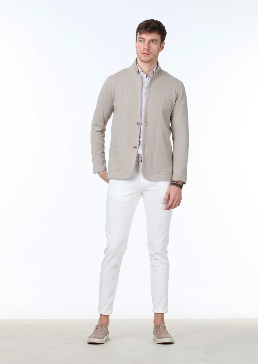 Beige Jacquard 100% Cotton Cardigan 