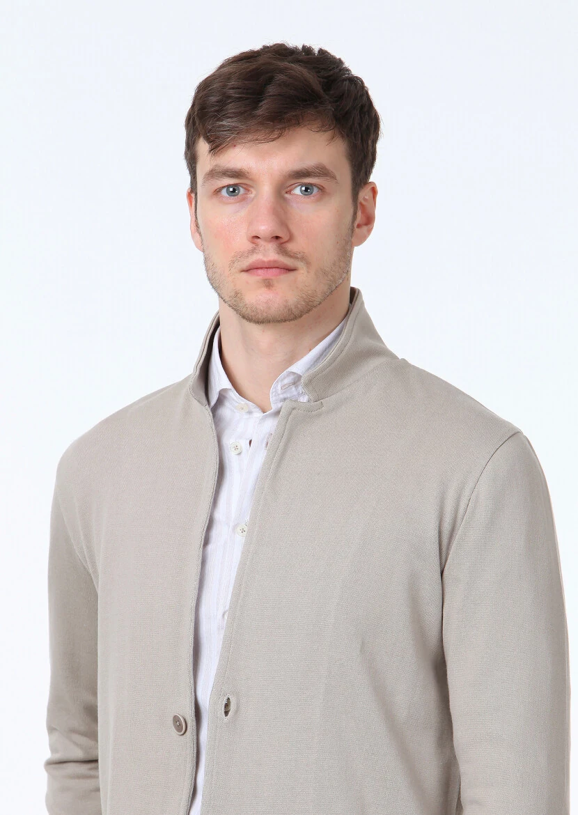 Beige Jacquard 100% Cotton Cardigan - 3