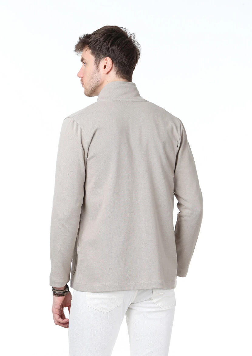 Beige Jacquard 100% Cotton Cardigan - 4