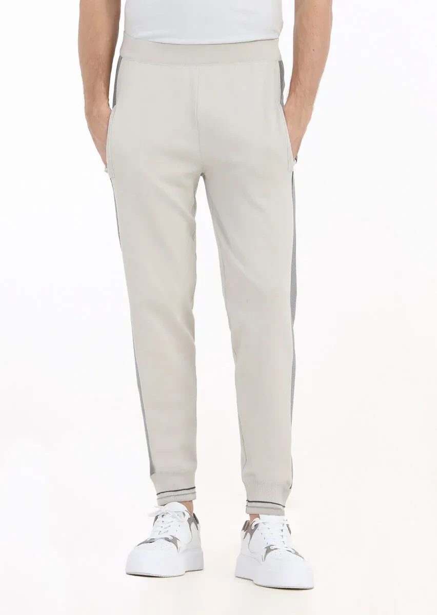 Beige Knitting Jogging Fit Casual Knit Pants - 1