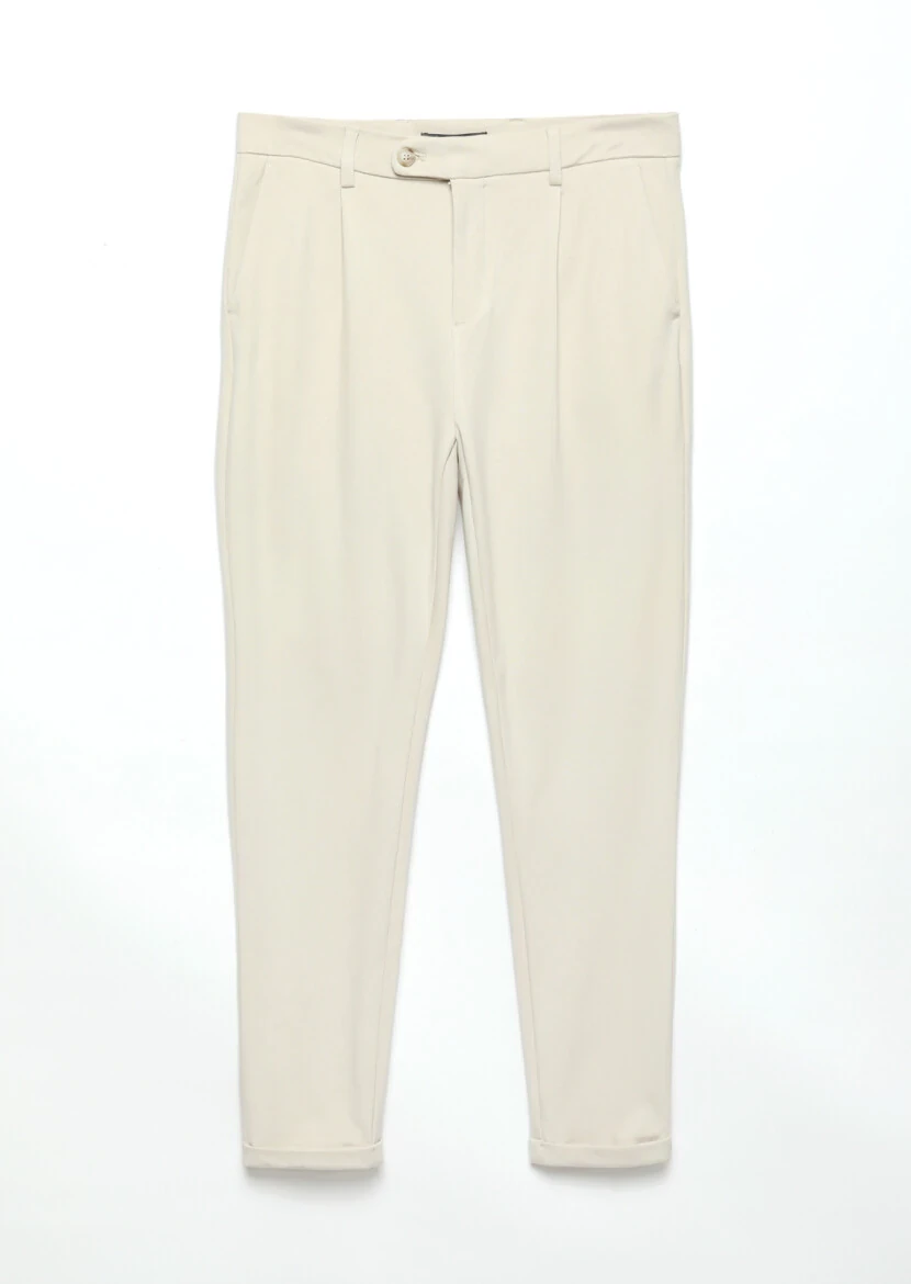 Beige Knitting Regular Fit Casual Trousers - 5