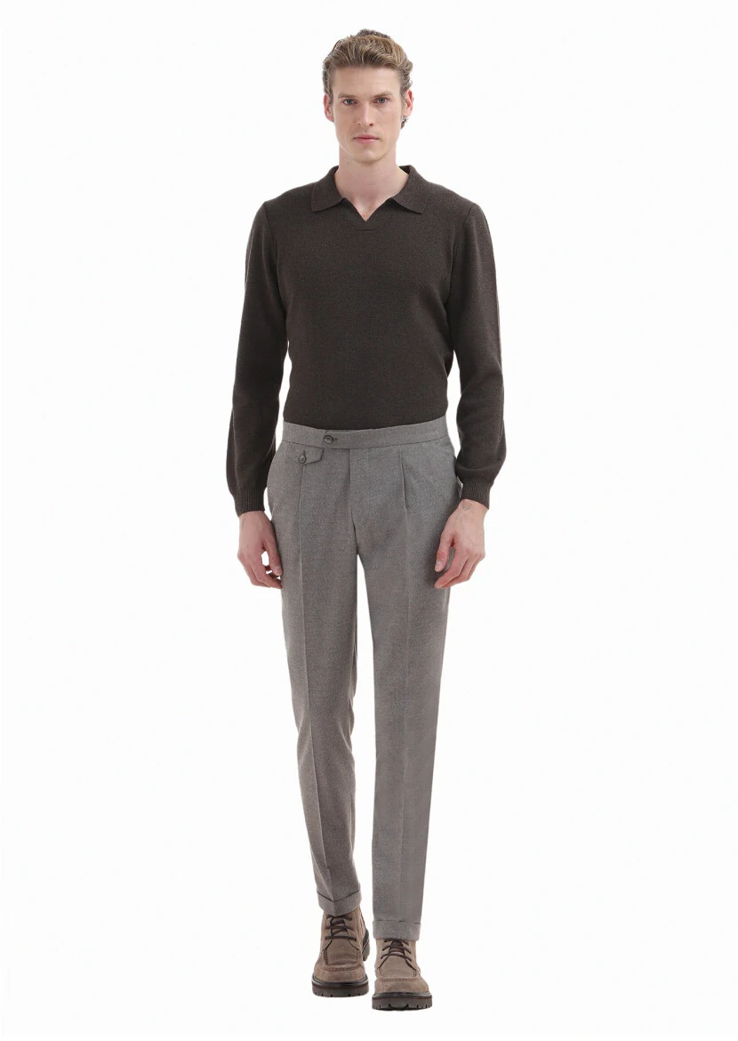 Beige Material Modern Fit Classical Trousers - RAMSEY