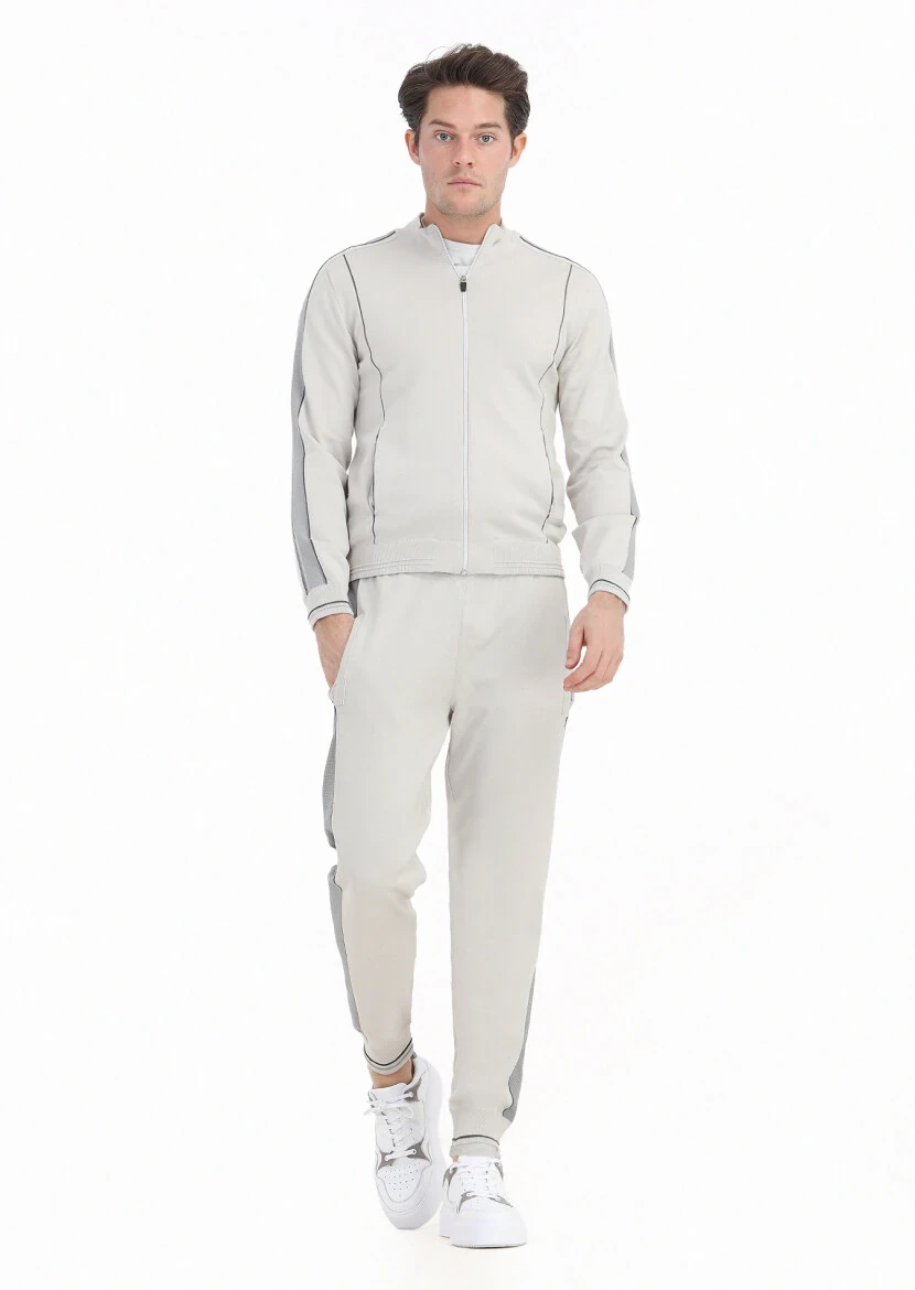 Beige Mock-Turtleneck Jacquard Cardigan - RAMSEY