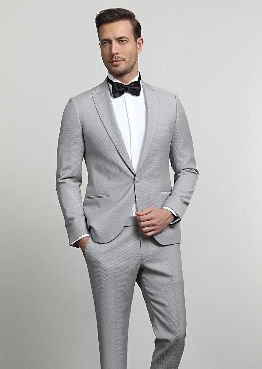 Beige Patterned Fashion Slim Fit Double Breasted Collar Weaving Tuxedo - 1