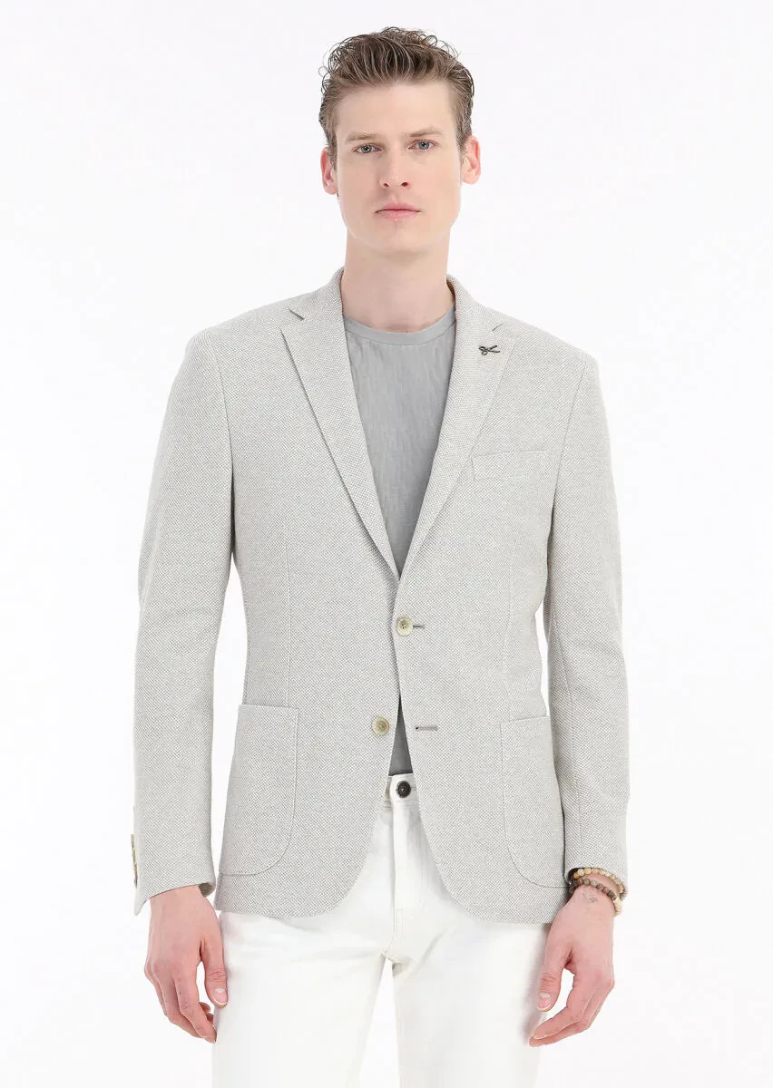 Beige Patterned Shirt Shoulder Slim Fit 100% Cotton Jacket - 2