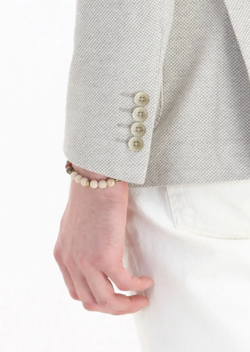 Beige Patterned Shirt Shoulder Slim Fit 100% Cotton Jacket - 5