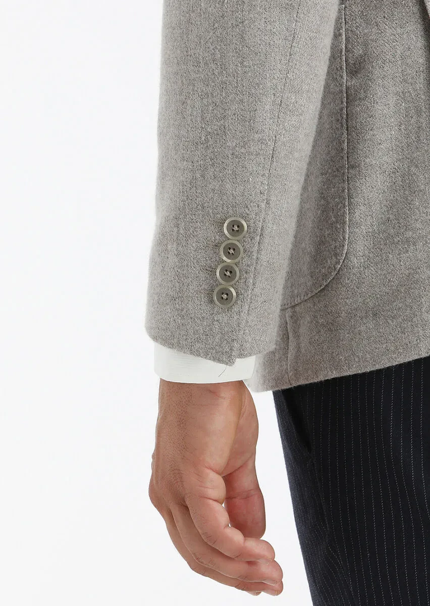 Beige Patterned Shirt Shoulder Slim Fit Wool Blended Jacket - 5