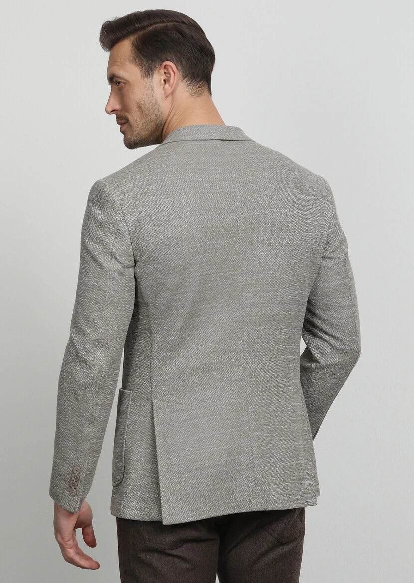 Beige Patterned Zeroweight Slim Fit Cotton Blended Jacket - 4