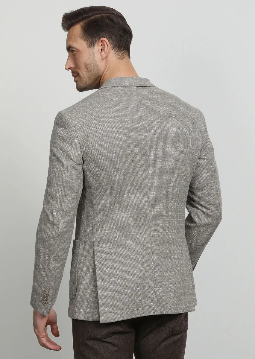 Beige Patterned Zeroweight Slim Fit Cotton Blended Jacket - 4