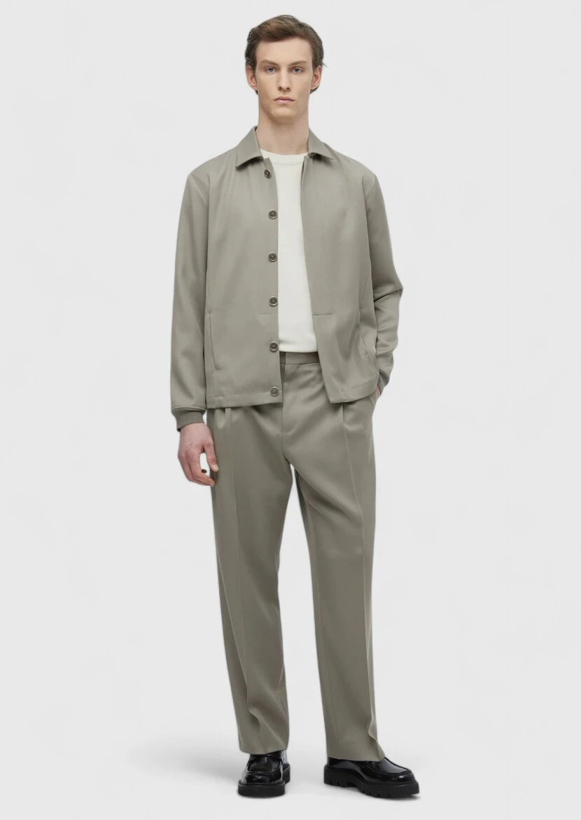 Beige Plain Comfort Fit 100% Wool Suit - RAMSEY