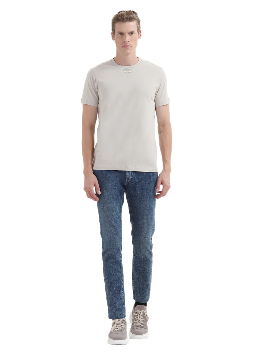 Beige Plain Crew Neck 100% Cotton T-Shirt 