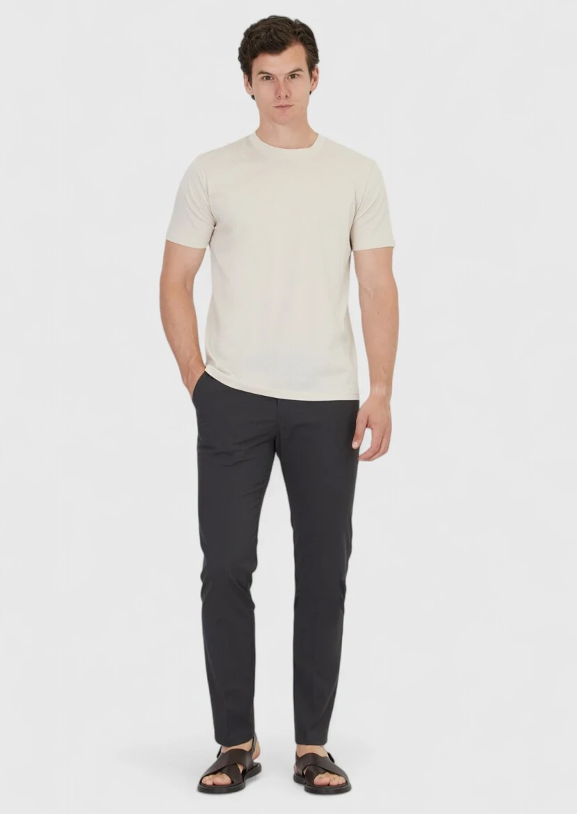 Beige Plain Crew Neck 100% Cotton T-Shirt 