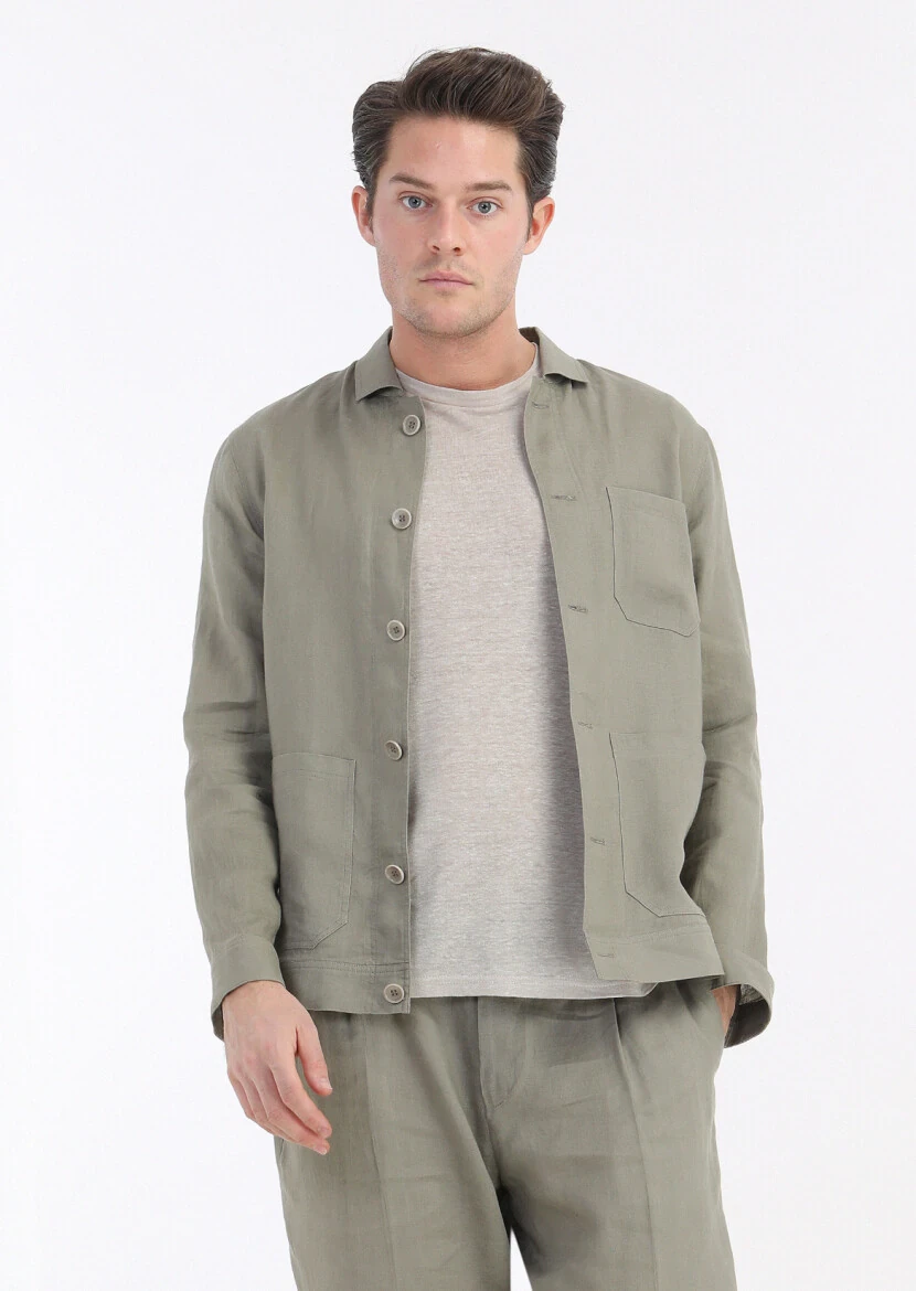 Beige Plain Crew Neck 100% Linen T-Shirt 