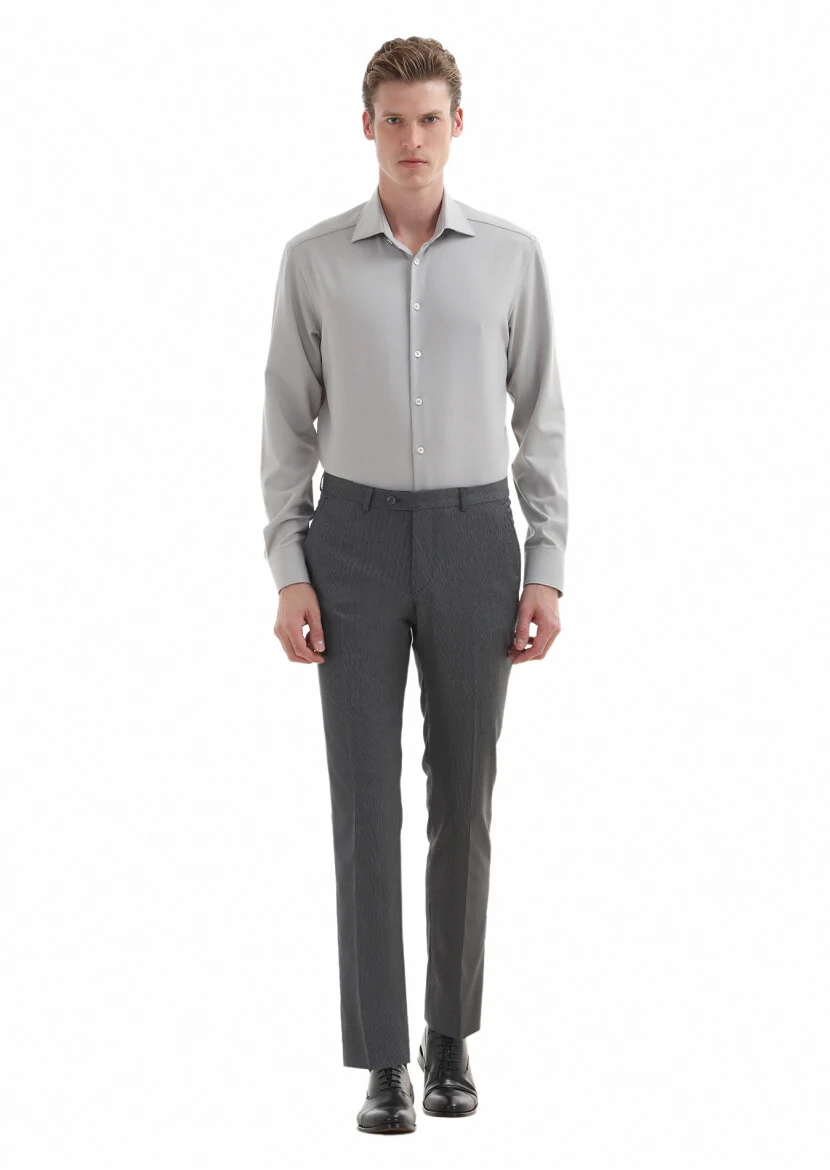 Beige Plain Regular Fit Weaving Classical Wool Blended Shirt - 1