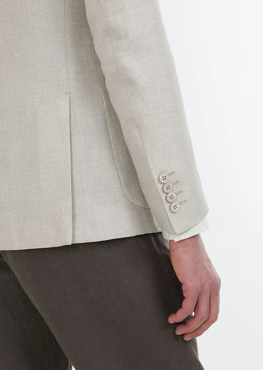 Beige Plain Zeroweight Slim Fit 100% Linen Jacket - 6