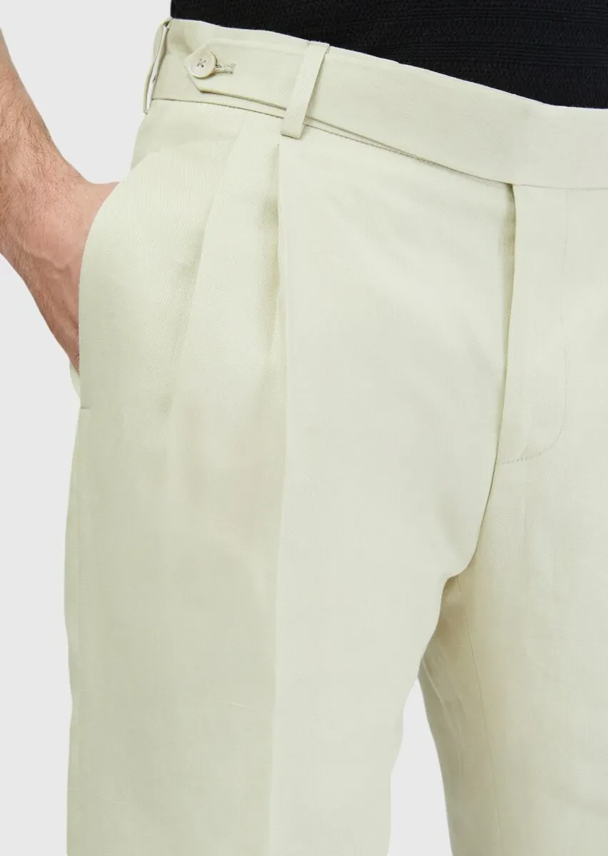 Beige Plain Zeroweight Slim Fit 100% Linen Suit - 3